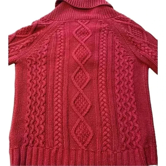 Vintage Eddie Bauer Womens Sweater Cable Knit‎ Red Fisherman Cowl V Neck Sz PS - Picture 2 of 11